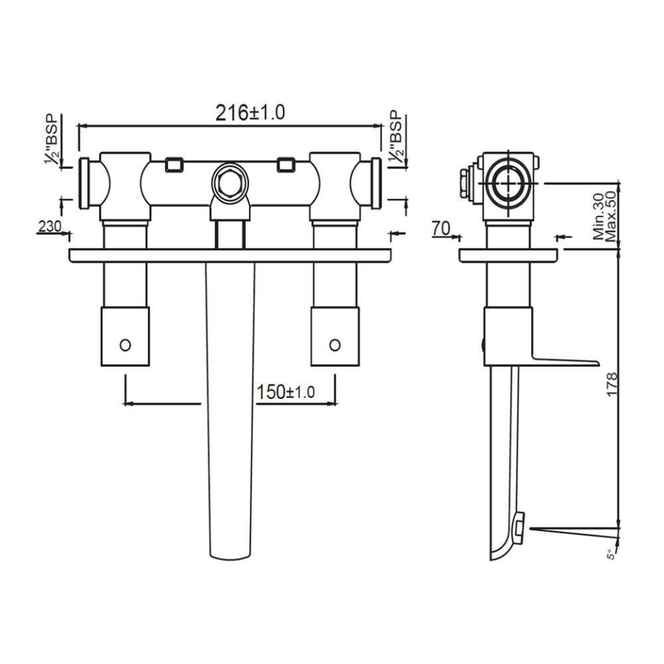 2 Lever Inbuilt Wall Basin Mixer Kubix Prime Jaquar Global