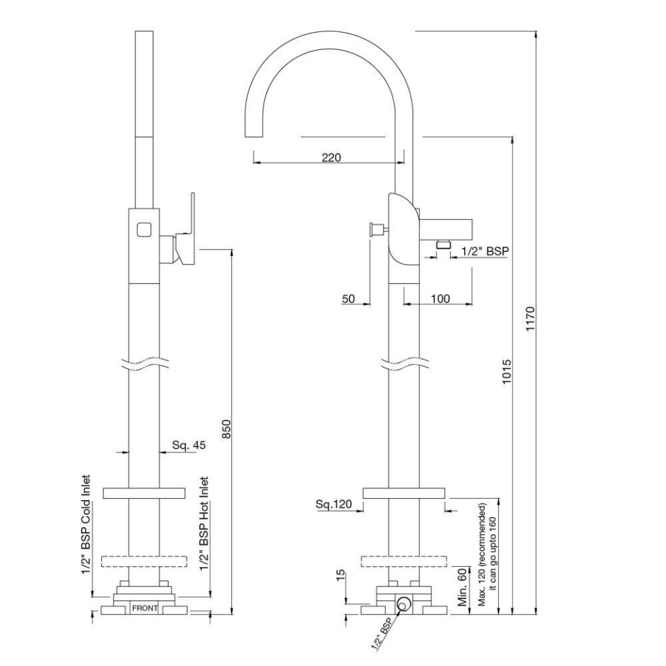 Basic Set for Floor Mounted Single Lever Bath Mixer Jaquar Global