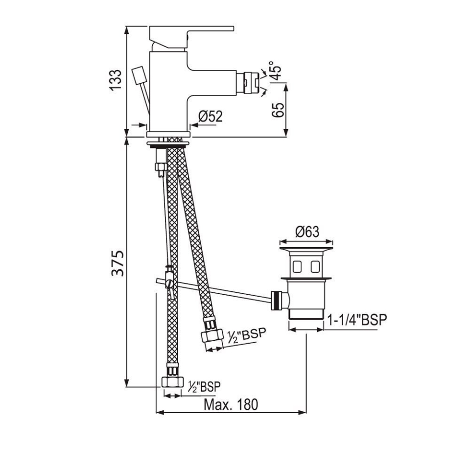Jaquar Faucets, Fusion, FUS29213B Single Lever 1Hole Bidet Mixer