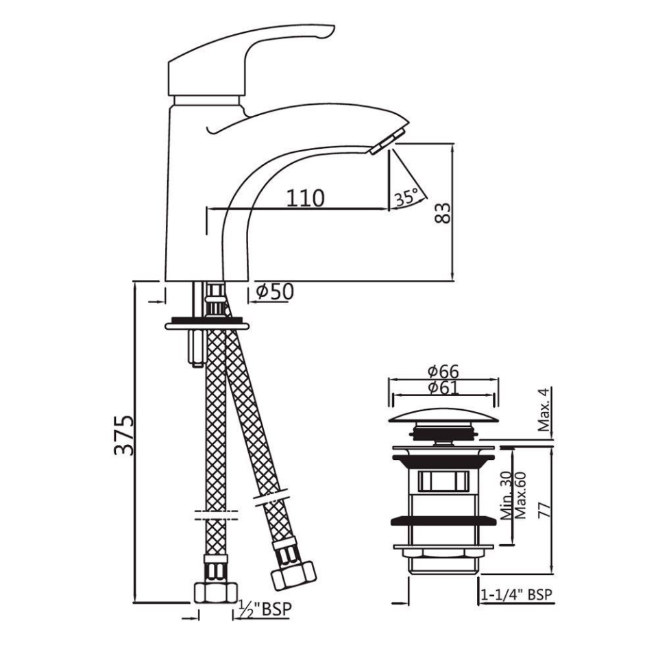 Single Lever Extended Basin Mixer With Click Clack Waste Jaquar Global