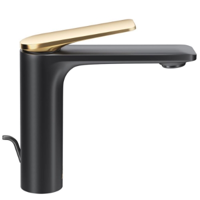 Picture of Single Lever Extended Basin Mixer with Popup Waste - Lever: Gold Matt PVD | Body: Black Matt