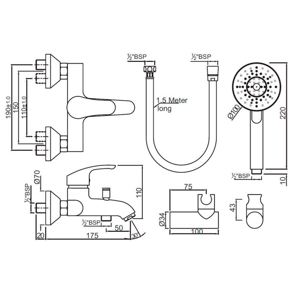 Eko Exposed Wall Single Lever Mixer + Shower Kit | Jaquar Global