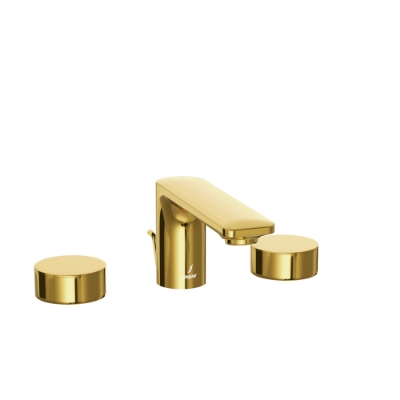 الصورة: خلاط مغسلة بثلاث فتحات له نظام تصريف منبثق - ذهبي لامع PVD