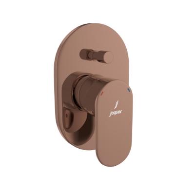 الصورة: مجموعة الأجزاء المكشوفة من محول داخل الحائط عالي التدفق بذراع واحد - روز جولد PVD