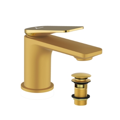 الصورة: خلاط مغسلة بذراع واحد - الذراع: ذهبي لامع PVD | الجسم: ذهبي مطفي PVD