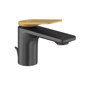 Picture of Single Lever Basin Mixer with Popup Waste - Lever: Gold Matt PVD | Body: Black Matt