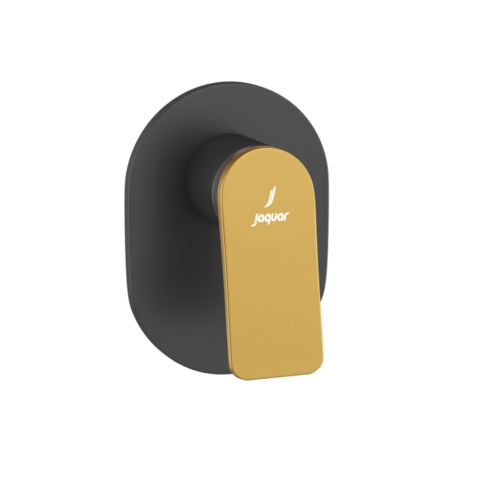 صورة مجموعة الأجزاء المكشوفة من صمام يدوي مدمج في الحائط بذراع واحد - الذراع: ذهبي لامع PVD | الجسم: ذهبي مطفي PVD