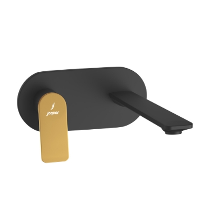 الصورة: الأجزاء المكشوفة لمحبس يدوي مدمج داخل الحائط يعمل بذراع واحد على الجانب الأيسر - الذراع: ذهبي مطفي PVD | الجسم: أسود مطفي