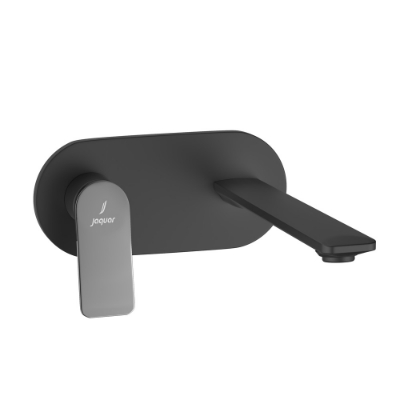 الصورة: الأجزاء المكشوفة لمحبس يدوي مدمج داخل الحائط يعمل بذراع واحد على الجانب الأيسر - الذراع: كروم أسود | الجسم: أسود مطفي