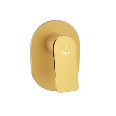 الصورة: مجموعة الأجزاء المكشوفة من صمام يدوي مدمج في الحائط بذراع واحد - الذراع: ذهبي لامع PVD | الجسم: ذهبي مطفي PVD