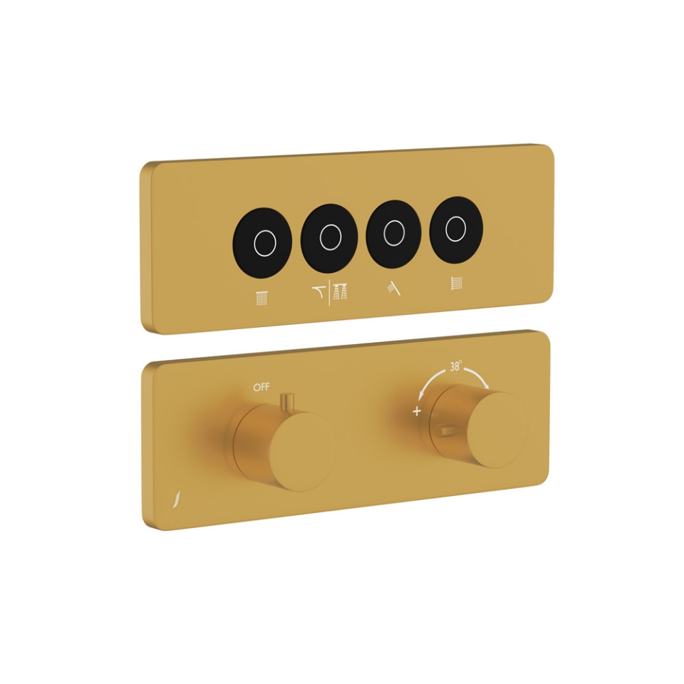 صورة مجموعة الأجزاء المكشوفة لنظام شاور كلاود باللمس بأربعة مخارج - ذهبي مطفي PVD