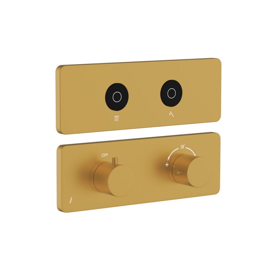 صورة مجموعة الأجزاء المكشوفة لنظام شاور كلاود باللمس بمخرجين - ذهبي مطفي PVD