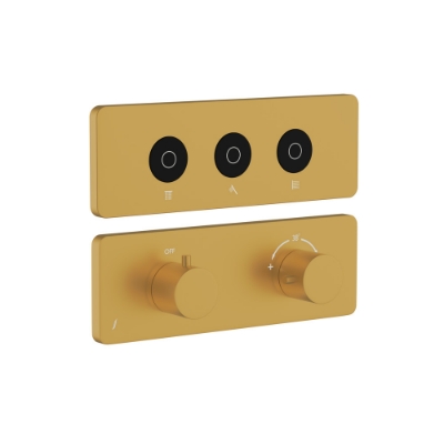 الصورة: مجموعة الأجزاء المكشوفة لنظام شاور كلاود باللمس بثلاثة مخارج - ذهبي مطفي PVD