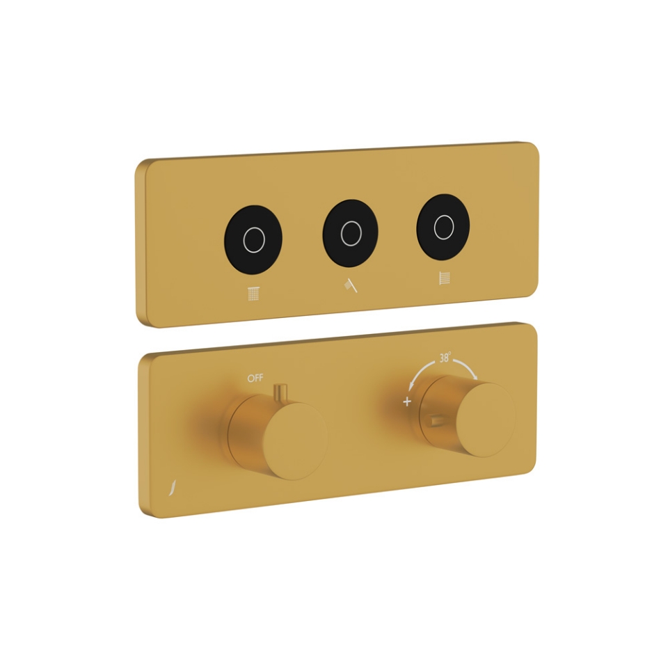 صورة مجموعة الأجزاء المكشوفة لنظام شاور كلاود باللمس بثلاثة مخارج - ذهبي مطفي PVD