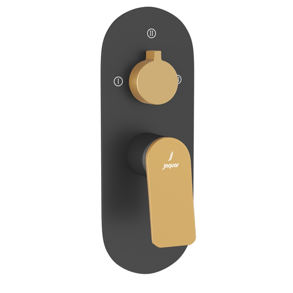 صورة مجموعة الأجزاء المكشوفة لخلاط شاور بذراع واحد أكواماكس - الذراع: ذهبي مطفي PVD | الجسم: أسود مطفي