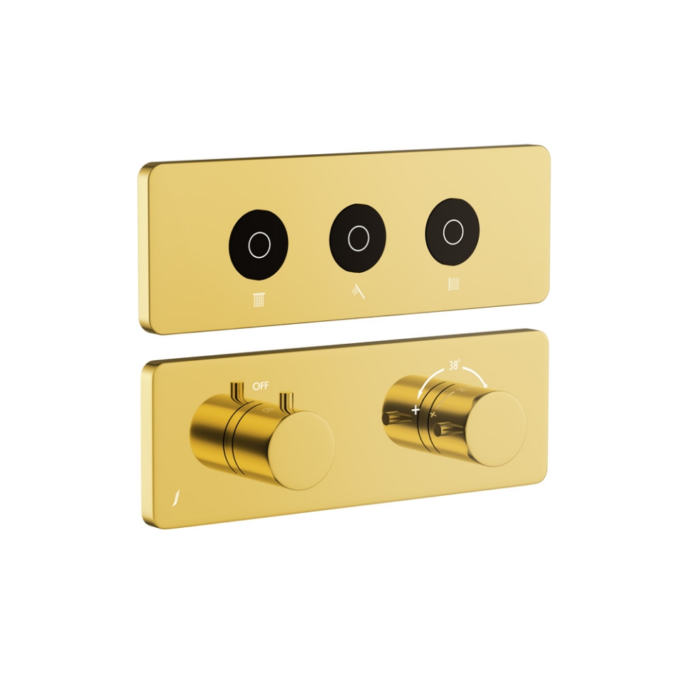 صورة مجموعة الأجزاء المكشوفة لنظام شاور كلاود باللمس بثلاثة مخارج - ذهبي لامع PVD