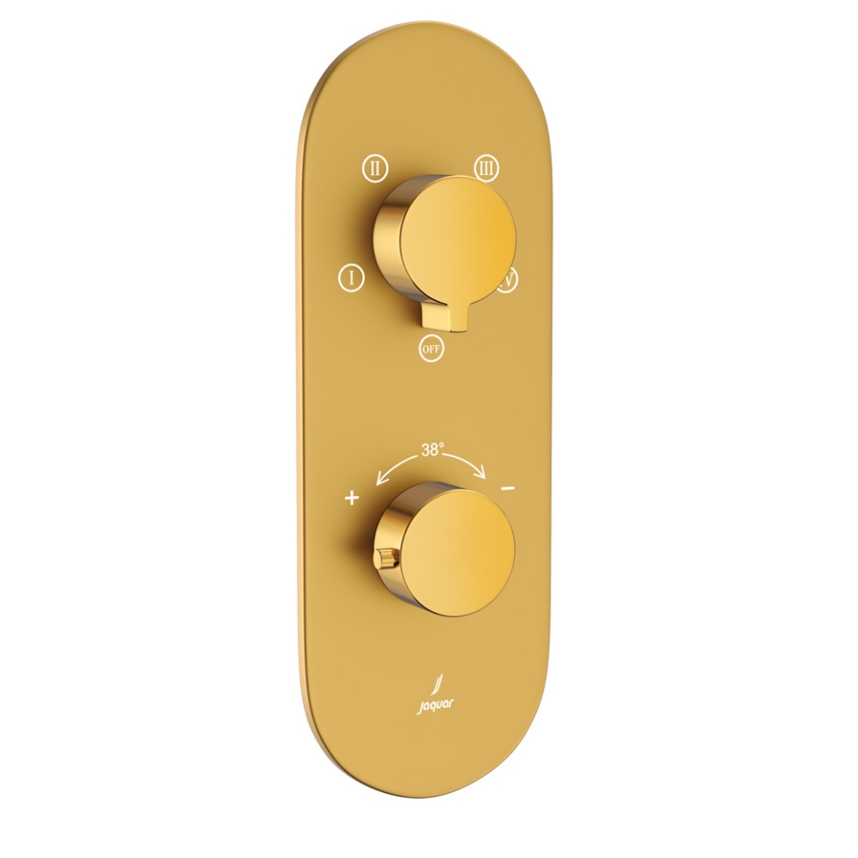 صورة خلاط شاور حراري أكواماكس - الذراع: ذهبي لامع PVD | الجسم: ذهبي مطفي PVD