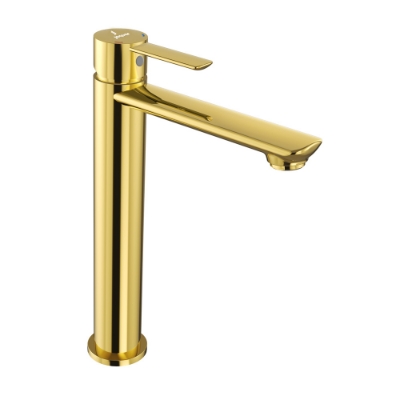 الصورة: Single Lever High Neck Basin Mixer - Gold Bright PVD