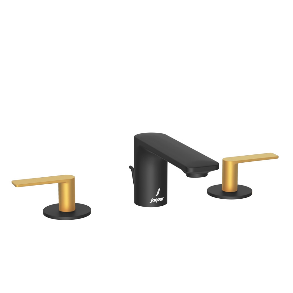Picture of 3-Hole Basin Mixer with Popup Waste System - Lever: Gold Matt PVD | Body: Black Matt