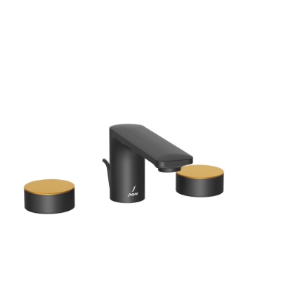 Picture of 3-hole basin mixer with popup waste system - Lever: Gold Matt PVD | Body: Black Matt