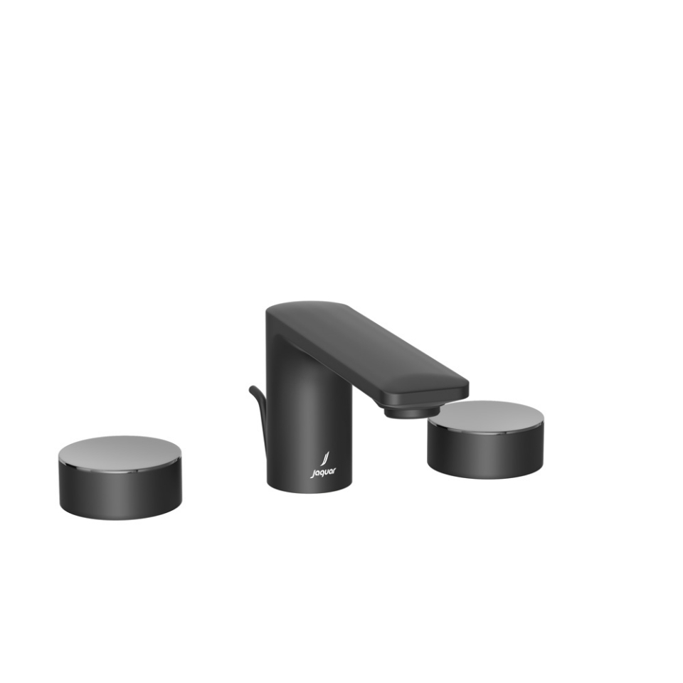 Picture of 3-hole basin mixer with popup waste system - Lever: Black Chrome | Body: Black Matt